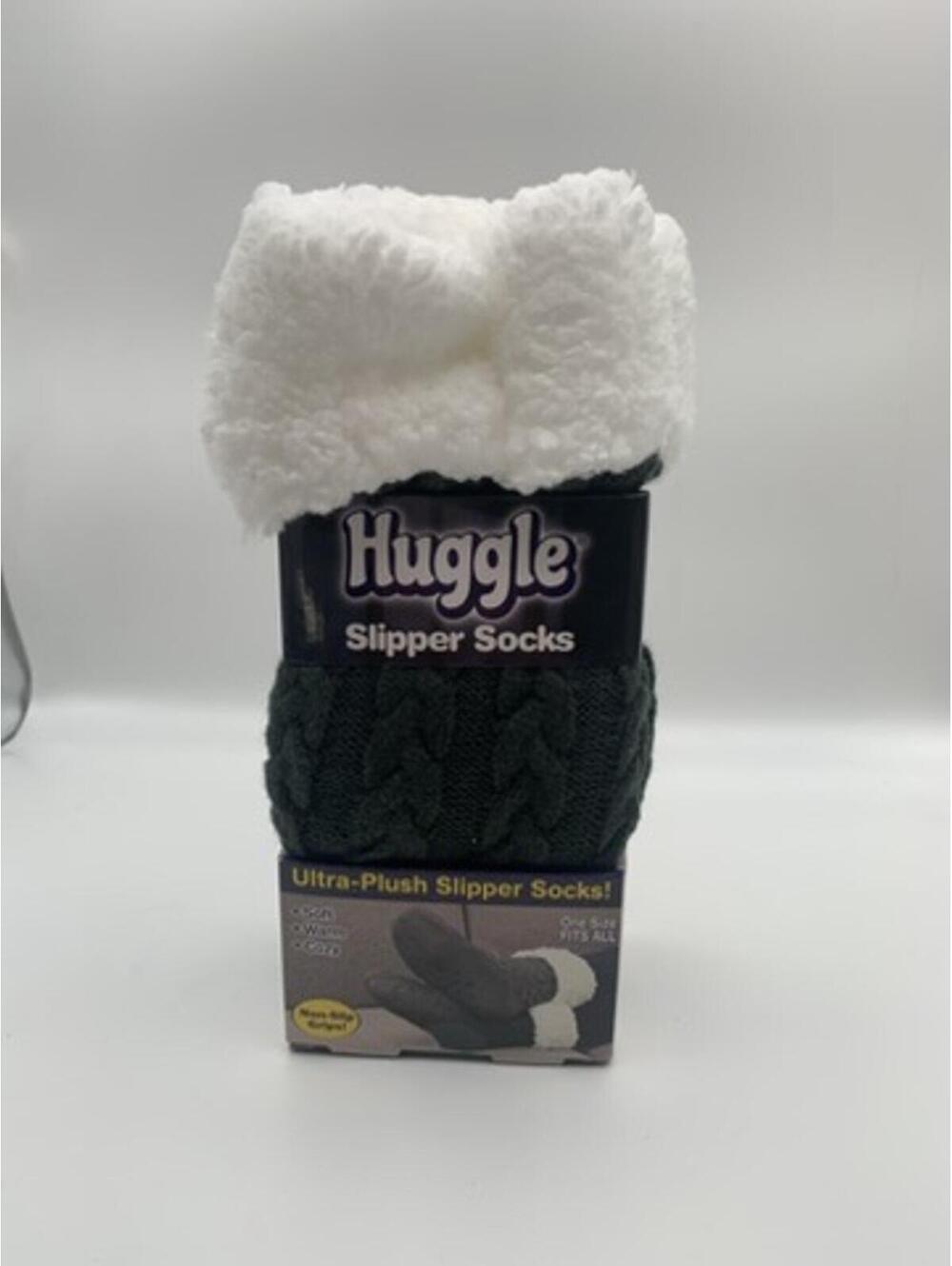 NWT Huggle Ultra Plush Slipper Socks Gray Non Skid One SIze